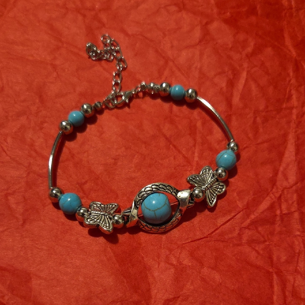 Silver and Turquoise Butterfly Bracelet